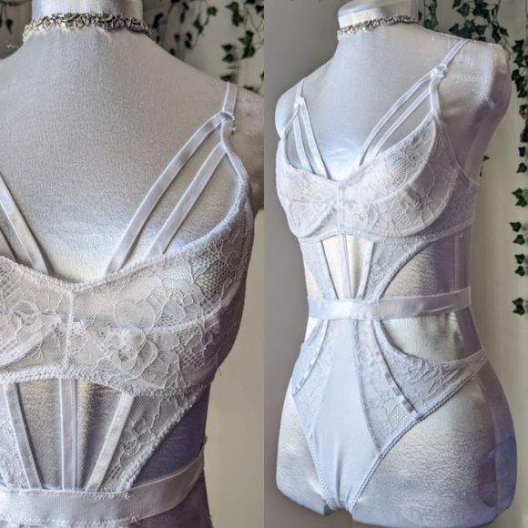 bodyrage Other - Bodyrage White Lace Bodysuit Teddy Lingerie Dancer Glam Sexy Pastel